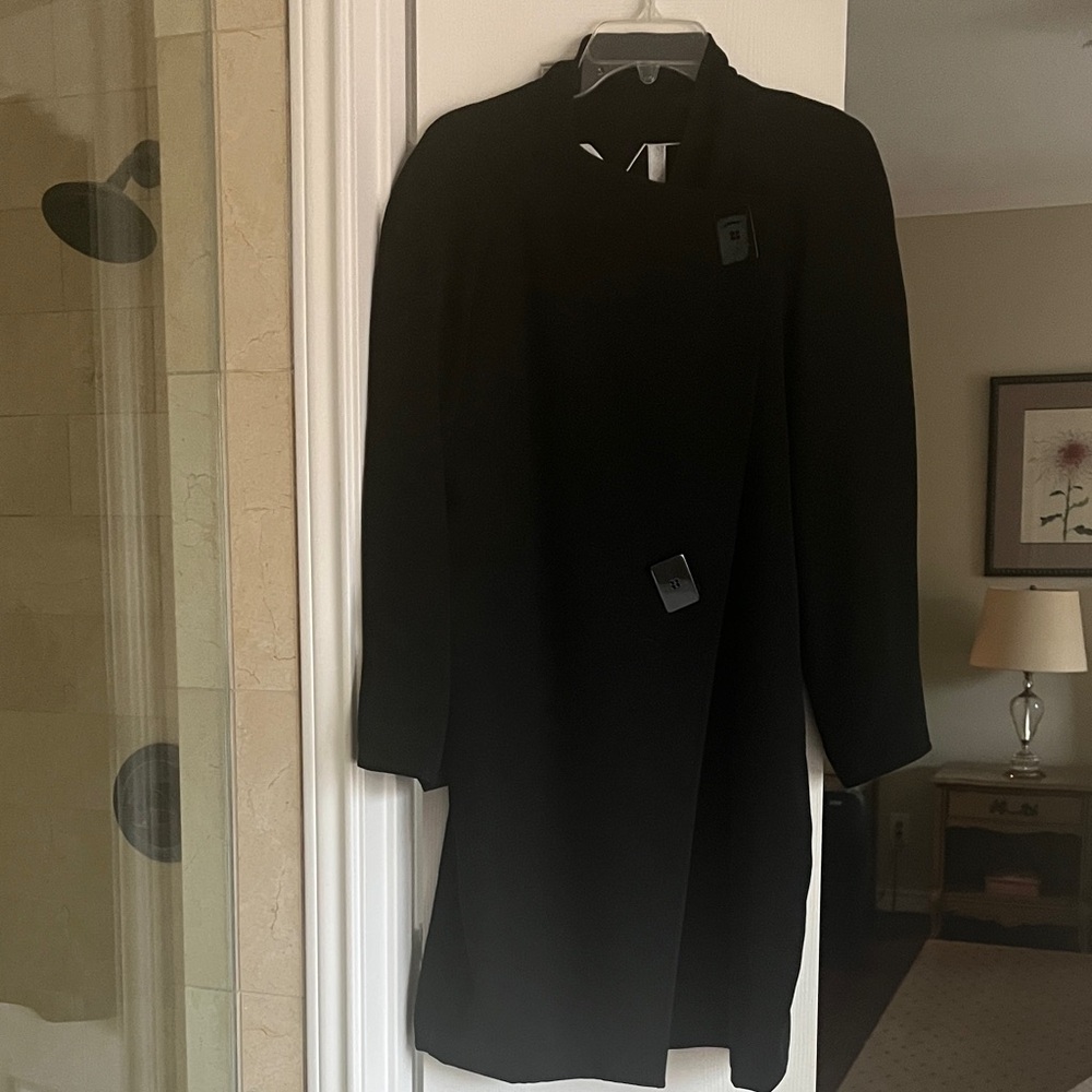 Mycra Pac Black Long Sleeve Draped Open Front Coat - Picture 4 of 4